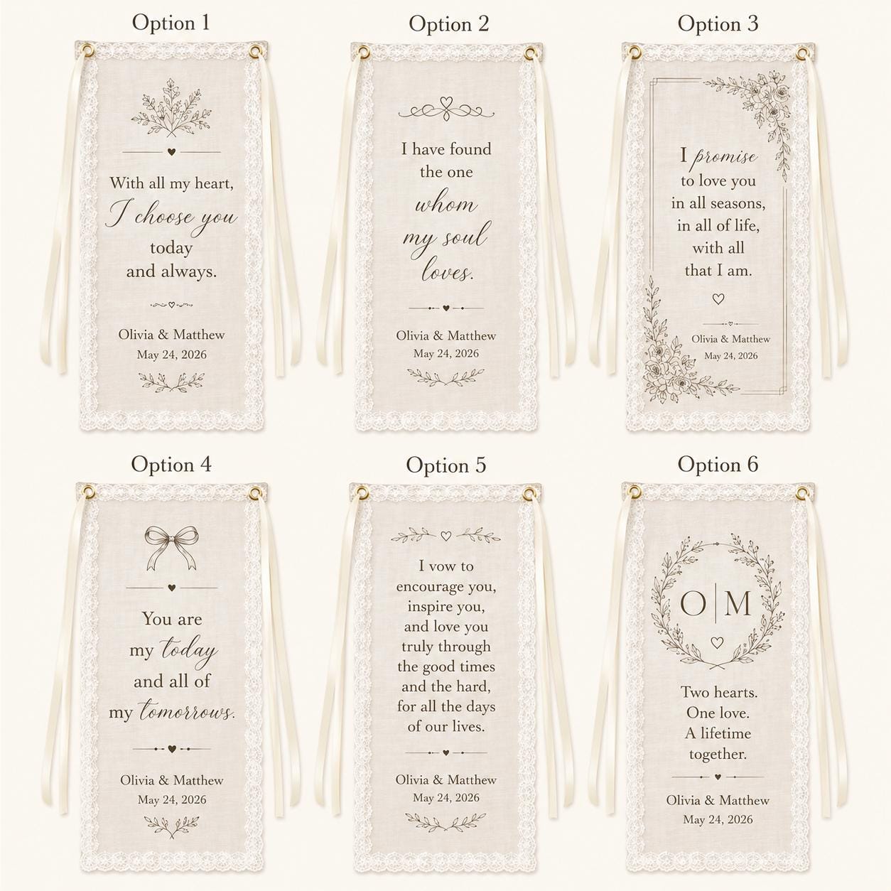 Wedding Vow Lace Banner, Personalized Sheer Ceremony Sign, Custom Romantic Wedding Quote Decor - product image 2