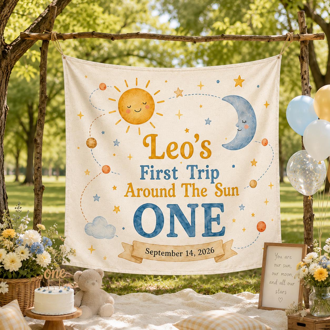 Personalized First Birthday Tapestry, Sun Moon Backdrop Banner - product image 6