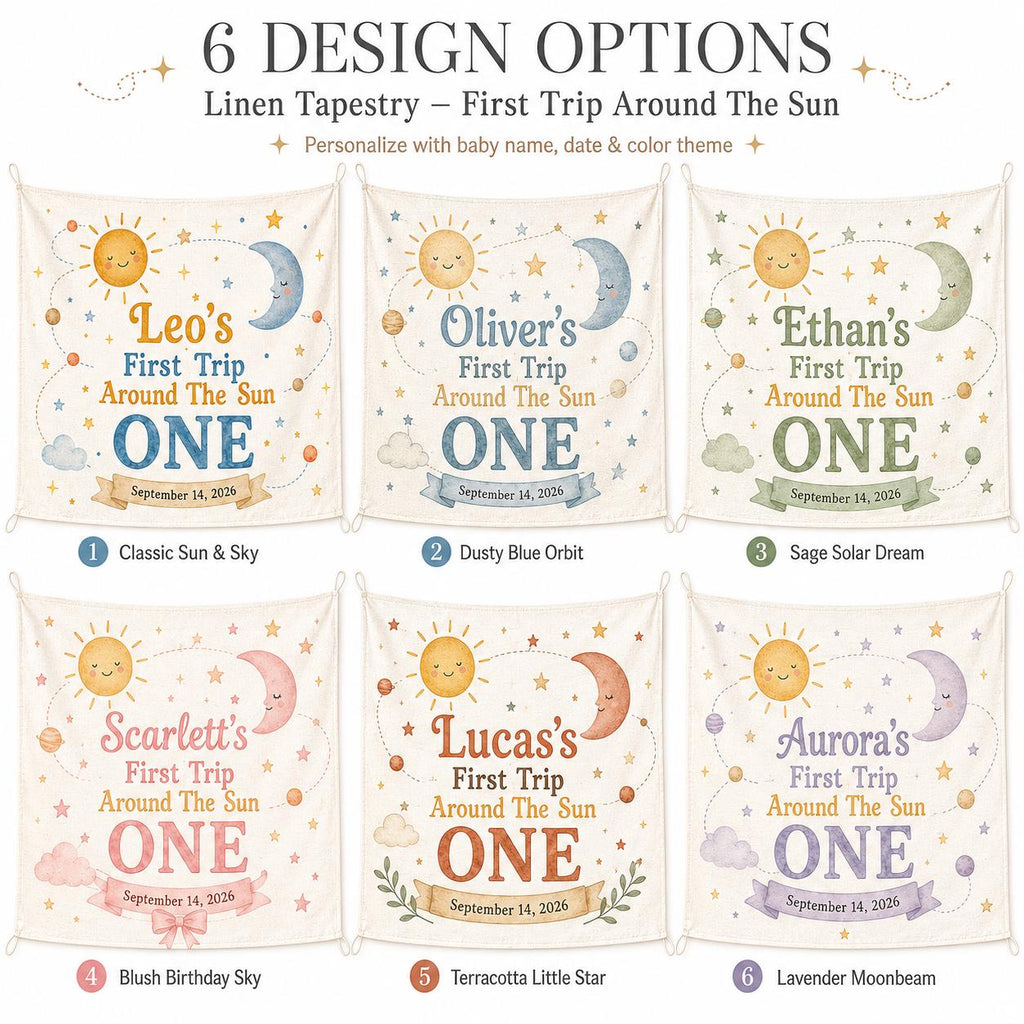 Personalized First Birthday Tapestry, Sun Moon Backdrop Banner - product image 2