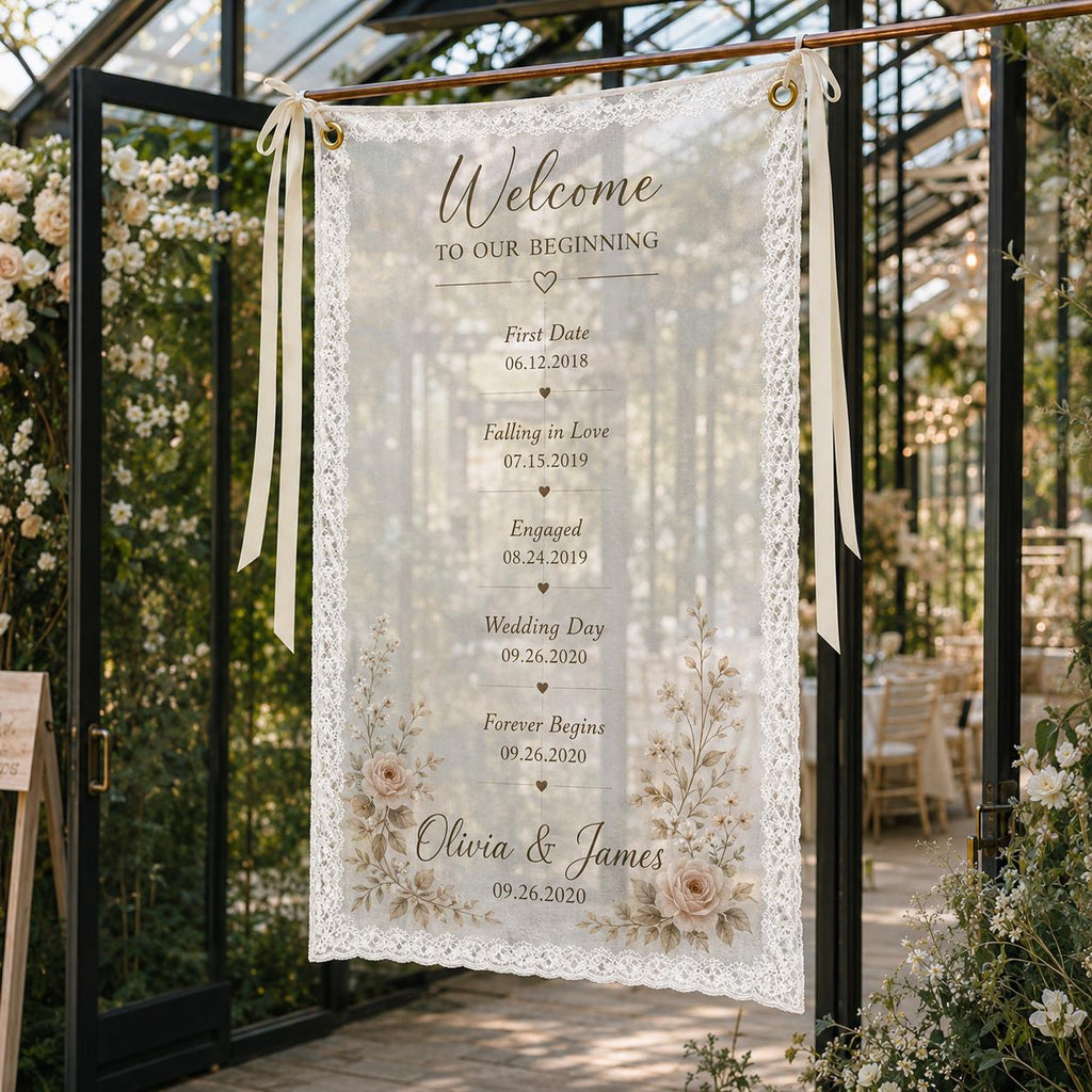 Love Story Lace Banner, Personalized Wedding Timeline Sign, Custom Photo Anniversary Banner - product image 9