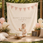 Personalized Linen Birthday Backdrop – main product view