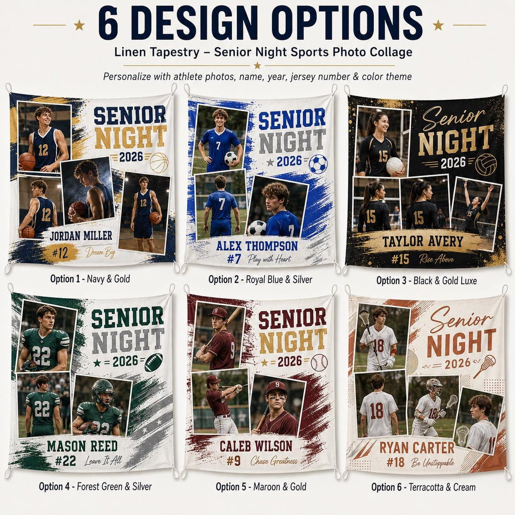 Senior Night Sports Linen Tapestry, Personalized Athlete Photo Collage Backdrop, Custom Graduation Sports - product image 3