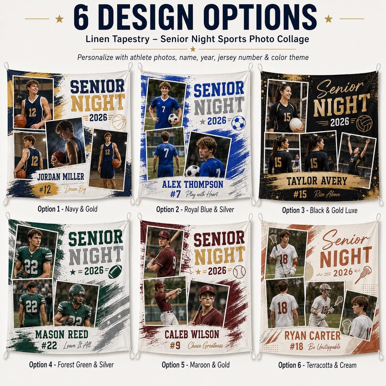 Senior Night Sports Linen Tapestry, Personalized Athlete Photo Collage Backdrop, Custom Graduation Sports - product image 3