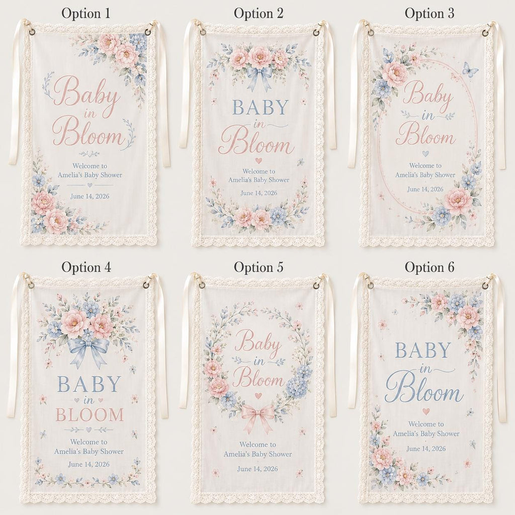 Baby in Bloom Lace Banner, Personalized Floral Baby Shower Sign, Garden Decor - product image 3