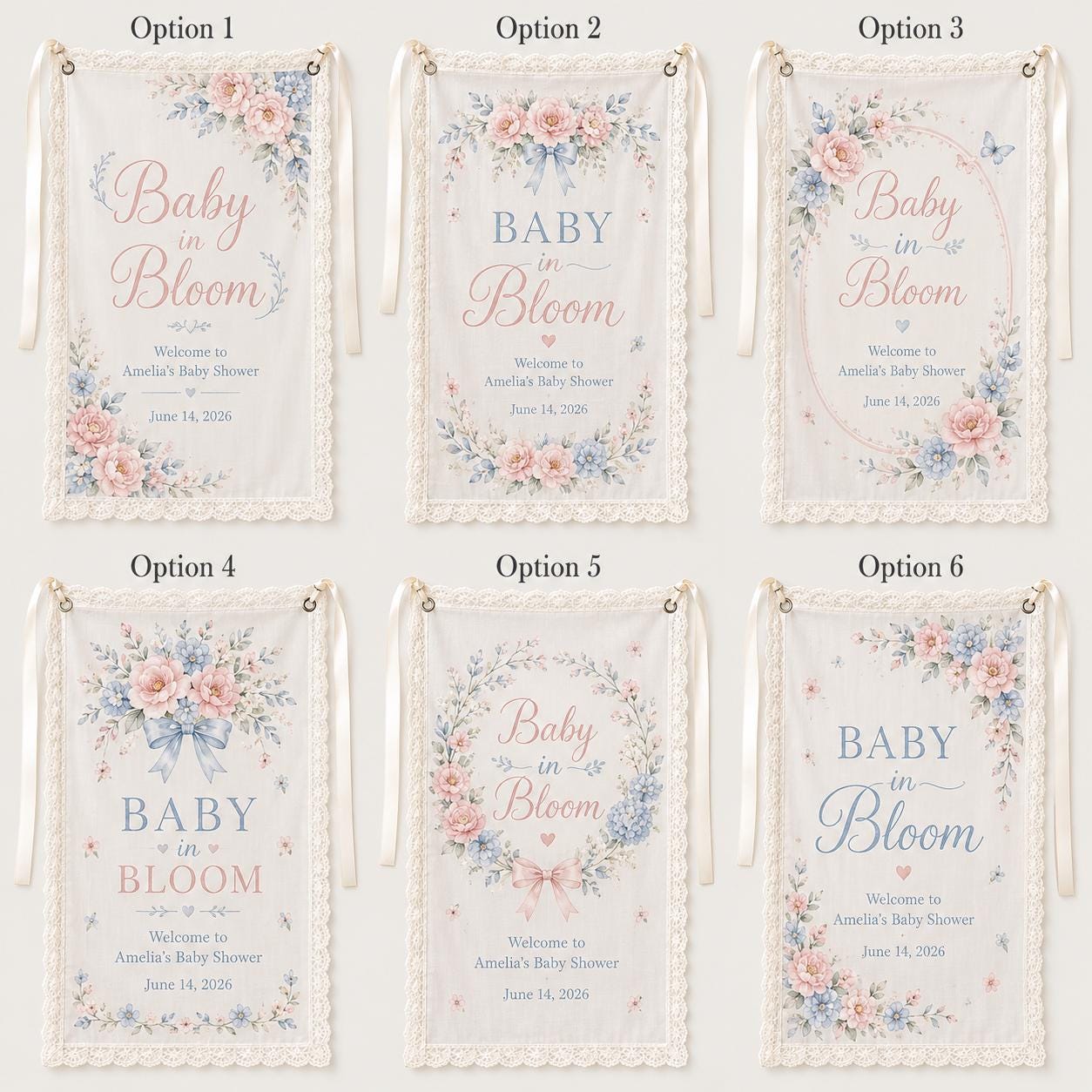 Baby in Bloom Lace Banner, Personalized Floral Baby Shower Sign, Garden Decor - product image 3