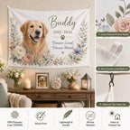 Pet Memorial Linen Tapestry, Personalized Dog Cat Memorial Garden Backdrop – product photo 6