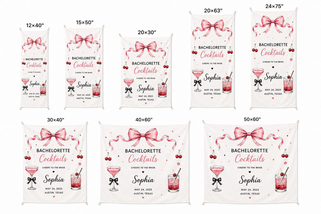 Bachelorette Cocktail Linen Tapestry, Personalized Bride Party Backdrop, Custom Coquette Bow Weekend Banner - product image 3