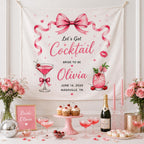 Bachelorette Cocktail Linen Tapestry, Personalized Bride Party Backdrop, Custom Coquette Bow – product photo 5