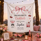 Bachelorette Cocktail Linen Tapestry, Personalized Bride Party Backdrop, Custom Coquette Bow – product photo 6