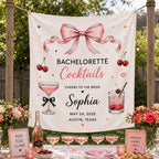 Bachelorette Cocktail Linen Tapestry, Personalized Bride Party Backdrop, Custom Coquette Bow – product photo 7