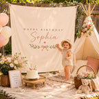 Personalized Boho Birthday Fabric Backdrop, Custom Name Party Decor – product photo 7