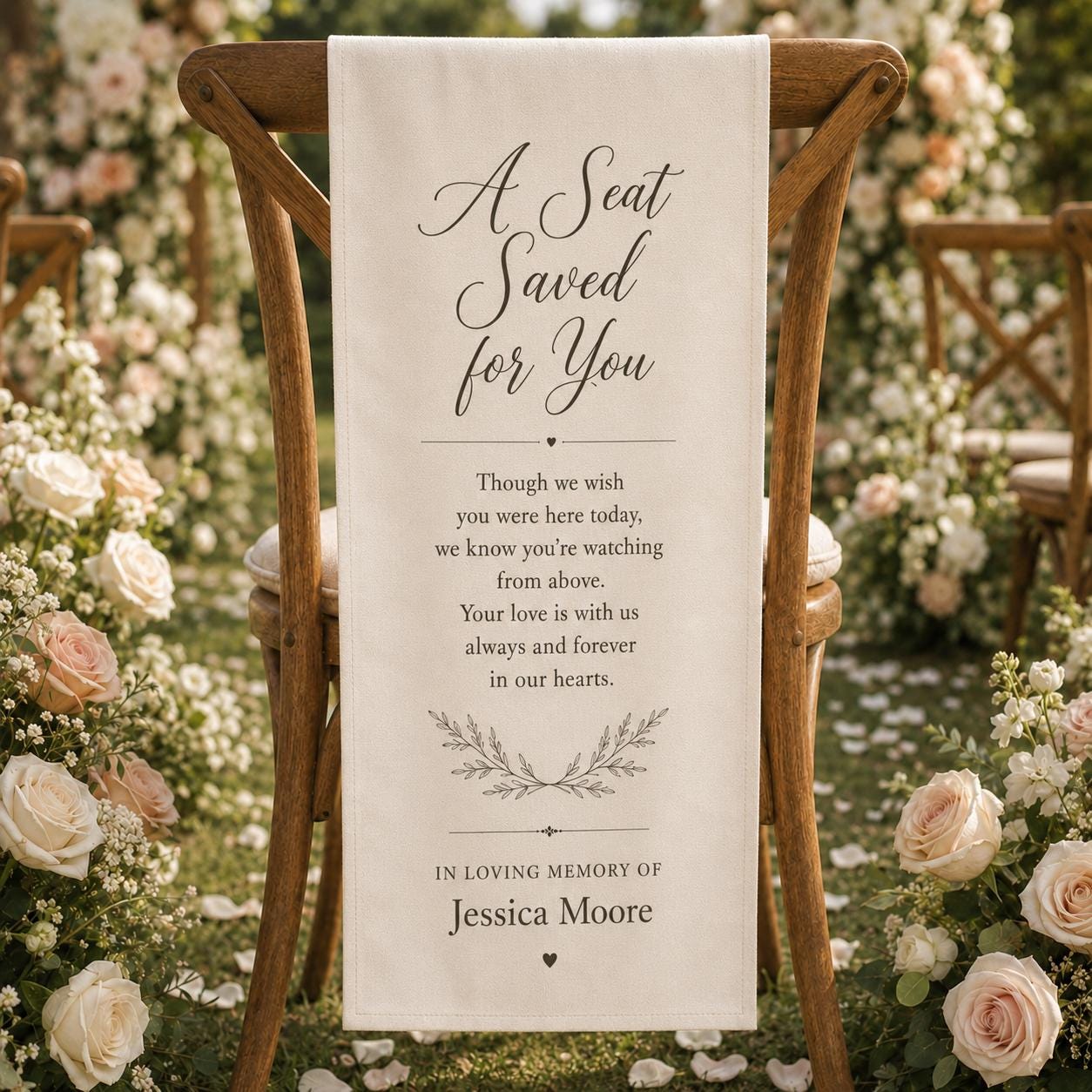 Wedding Memorial Fabric Banner, In Loving Memory Sign, Reserved Seat Decor - product image 1