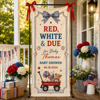 Red White and Due Baby Shower Banner, Personalized Patriotic Fabric Backdrop – product photo 7