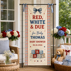 Red White and Due Baby Shower Banner, Personalized Patriotic Fabric Backdrop – product photo 9