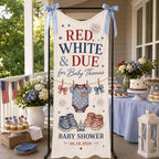 Red White and Due Baby Shower Banner, Personalized Patriotic Fabric Backdrop – product photo 8