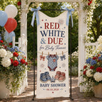 Red White and Due Baby Shower Banner, Personalized Patriotic Fabric Backdrop – product photo 5