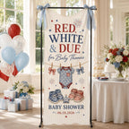Red White and Due Baby Shower Banner, Personalized Patriotic Fabric Backdrop – product photo 9
