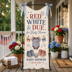 Red White and Due Baby Shower Banner, Personalized Patriotic Fabric Backdrop – product photo 10