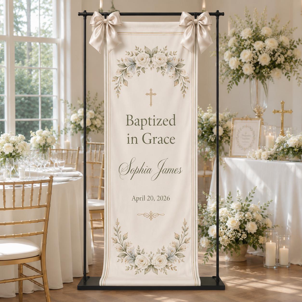 Personalized Baptism Fabric Banner, God Bless Christening Backdrop, Custom Baby Sign - product image 10