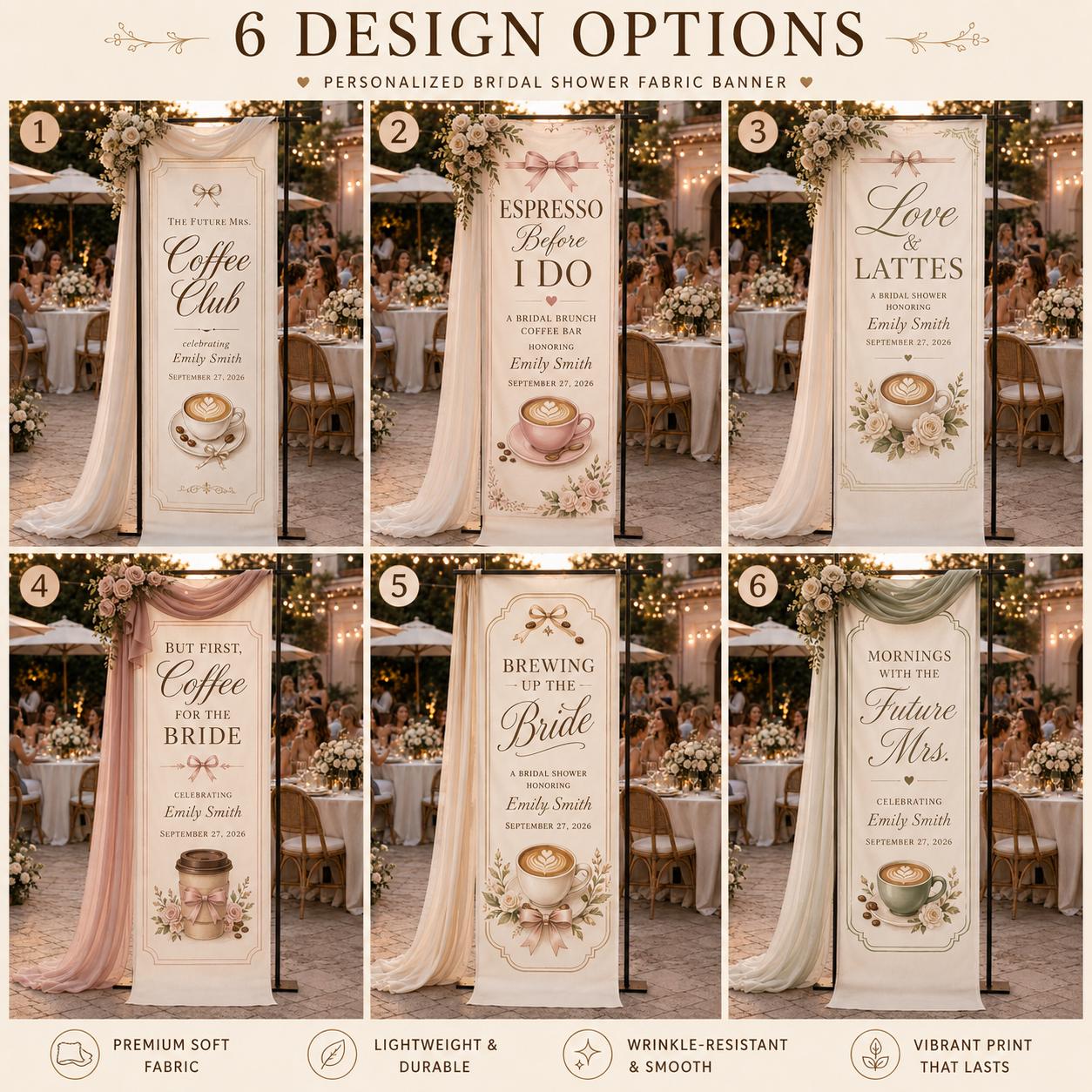Bridal Shower Coffee Bar Banner, Personalized Satin Backdrop, Custom Bride Party Decor - product image 2