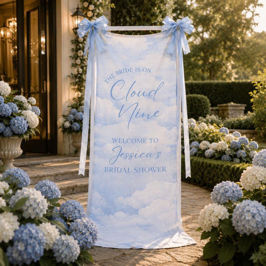 Bridal Shower Welcome Banner, Personalized Satin Fabric Sign, Cloud Nine Decor - product image 5