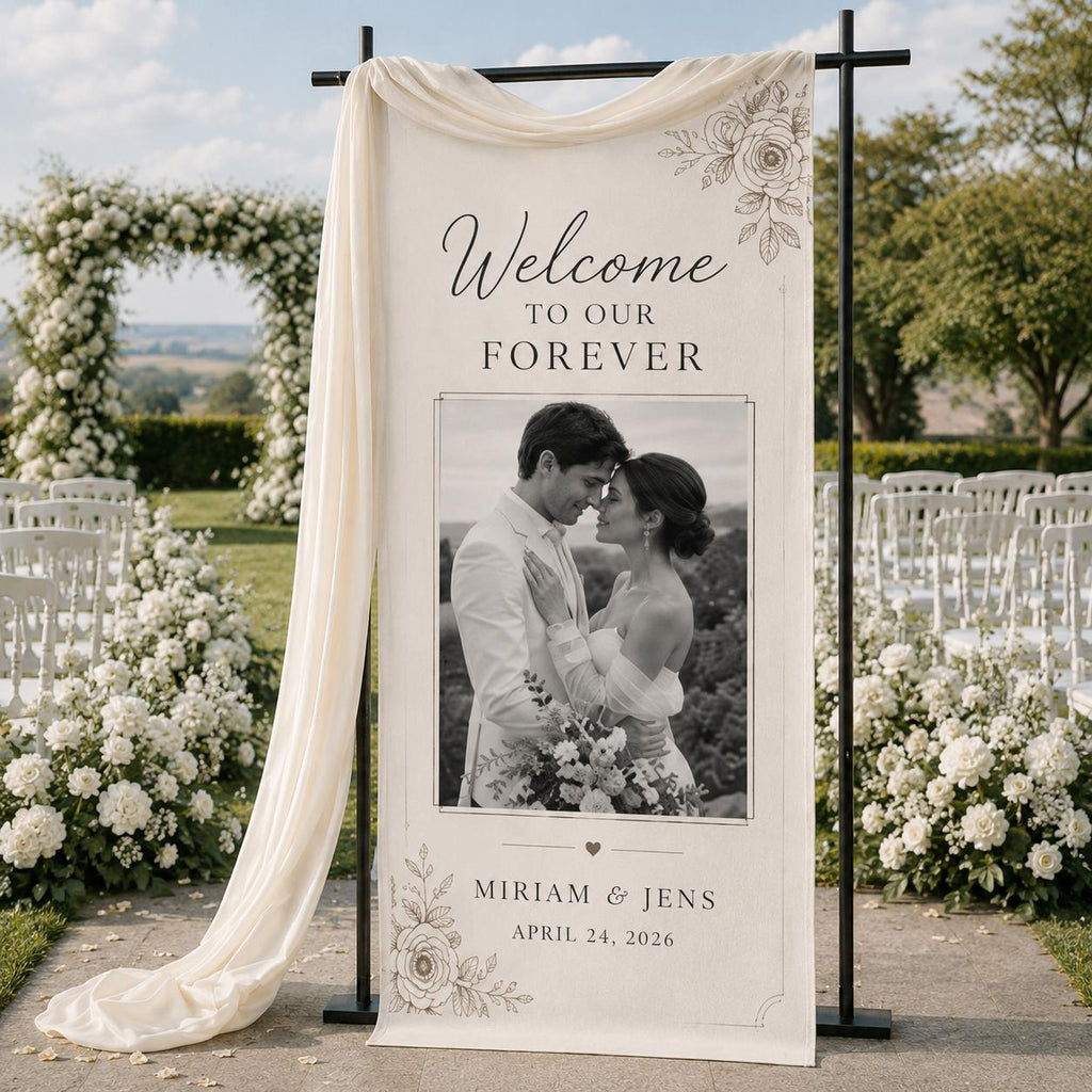 Personalized Wedding Photo Fabric Banner, Custom Couple Ceremony Backdrop, Love Story Sign - product image 8