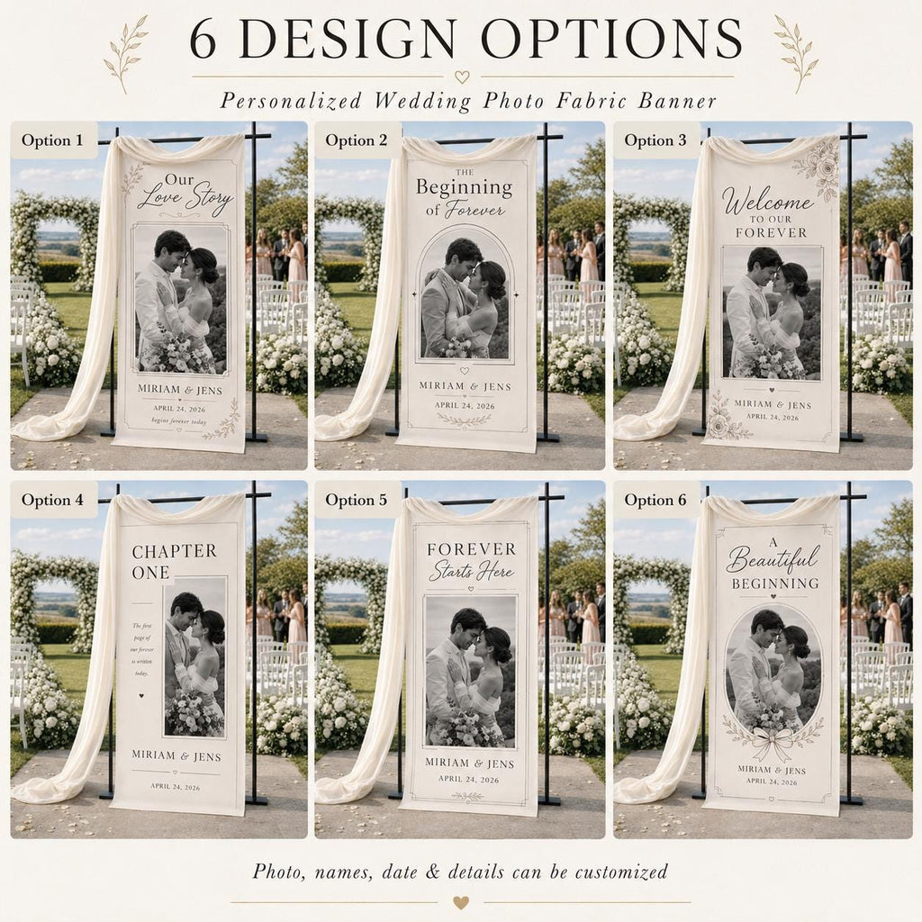 Personalized Wedding Photo Fabric Banner, Custom Couple Ceremony Backdrop, Love Story Sign - product image 2
