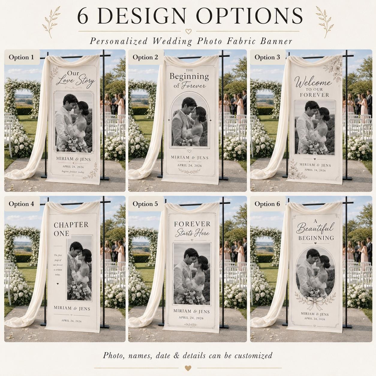 Personalized Wedding Photo Fabric Banner, Custom Couple Ceremony Backdrop, Love Story Sign - product image 2