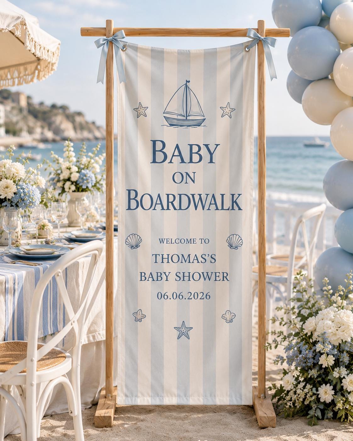 Coastal Baby Shower Fabric Banner, Ocean Theme Welcome Sign, Personalized Beach Decor - product image 5