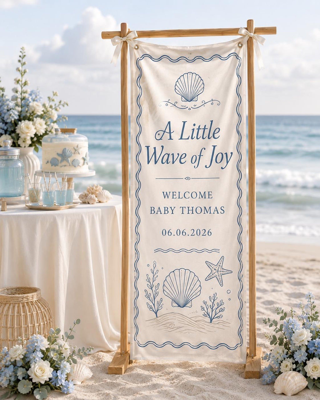 Coastal Baby Shower Fabric Banner, Ocean Theme Welcome Sign, Personalized Beach Decor - product image 10
