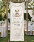 Teddy Bear Baby Shower Fabric Banner, Personalized Welcome Sign, Blue Backdrop - product image 1