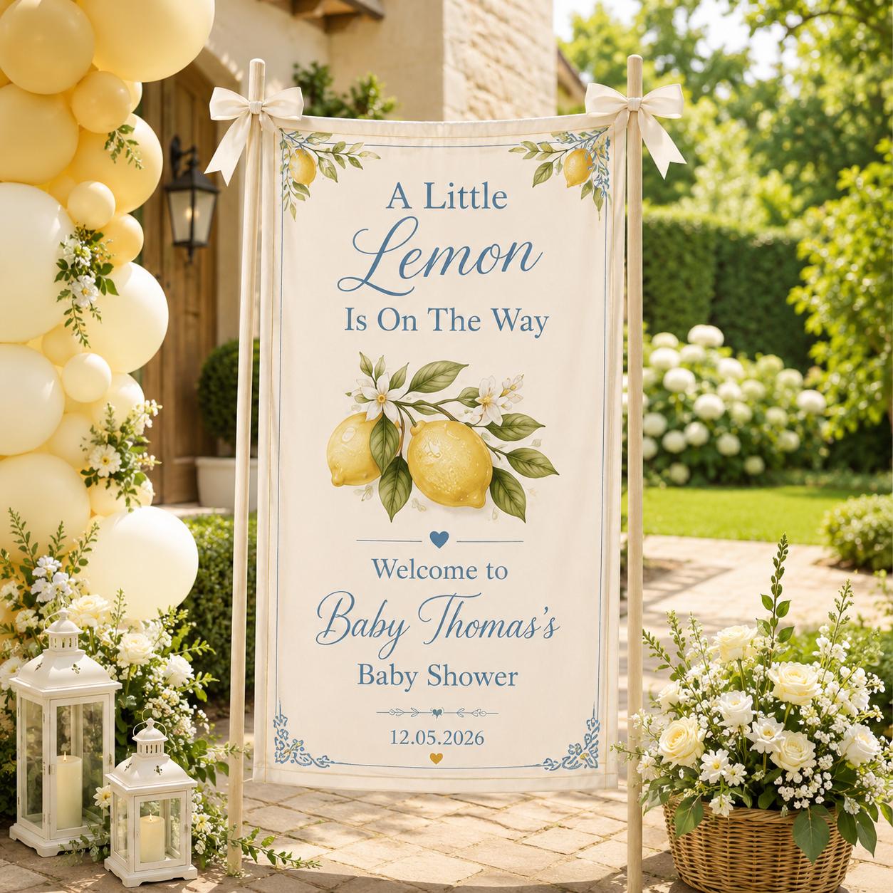 A Little Lemon Baby Shower Banner, Citrus Party Fabric Backdrop, Custom Name Decor - product image 4