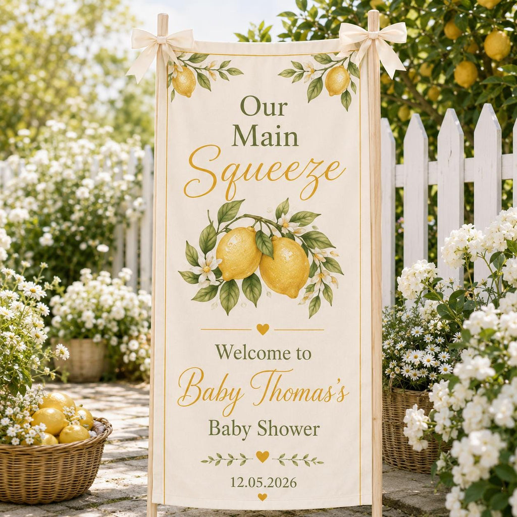 A Little Lemon Baby Shower Banner, Citrus Party Fabric Backdrop, Custom Name Decor - product image 10