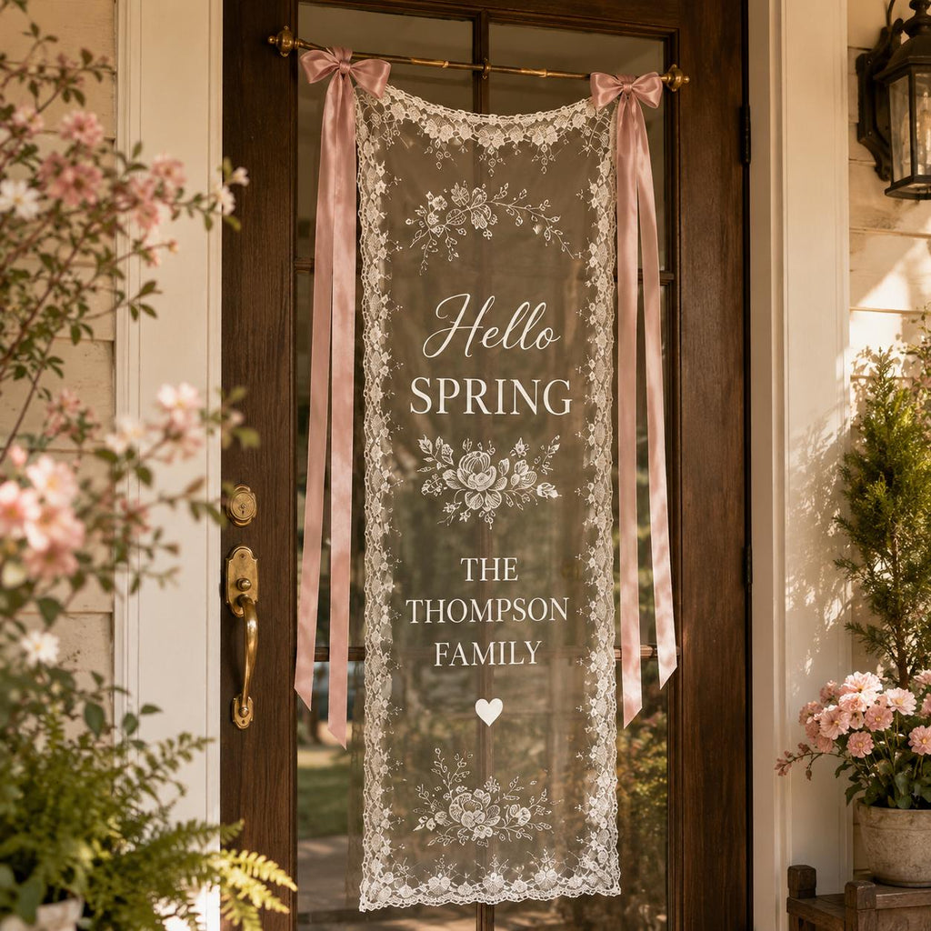 Seasonal Home Entryway Lace Banner, Personalized Family Name Welcome Sign, Custom Sheer Door Decor - product image 5