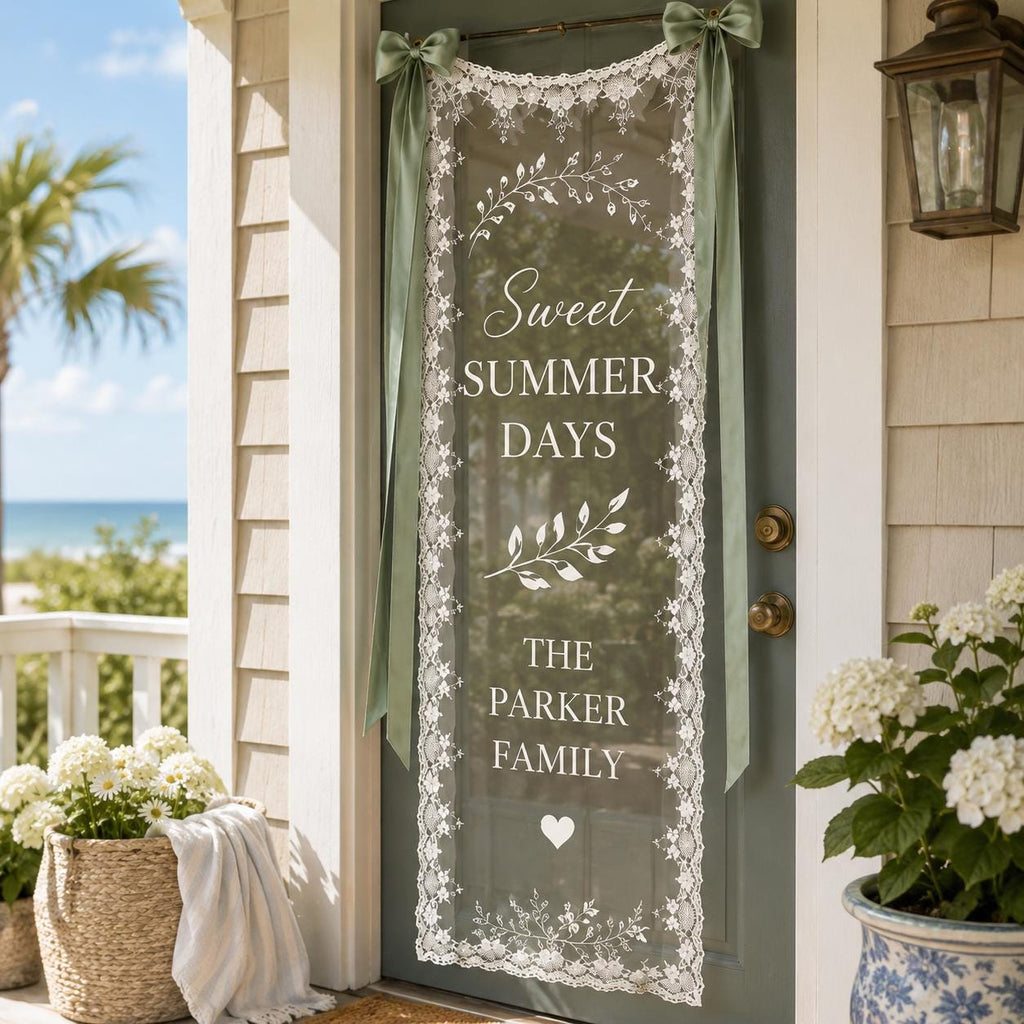 Seasonal Home Entryway Lace Banner, Personalized Family Name Welcome Sign, Custom Sheer Door Decor - product image 9