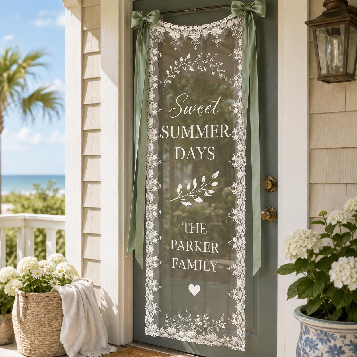 Seasonal Home Entryway Lace Banner, Personalized Family Name Welcome Sign, Custom Sheer Door Decor - product image 9
