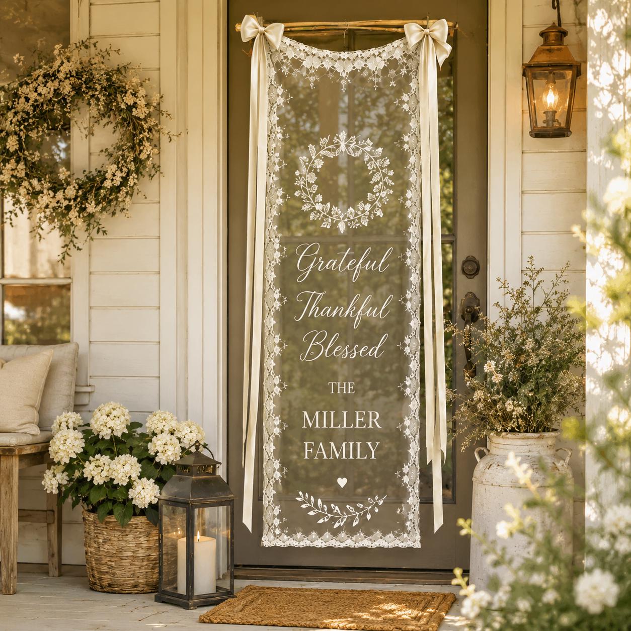 Custom Family Welcome Lace Banner, Personalized Seasonal Entryway Sign, Sheer Home Door Decor - product image 7