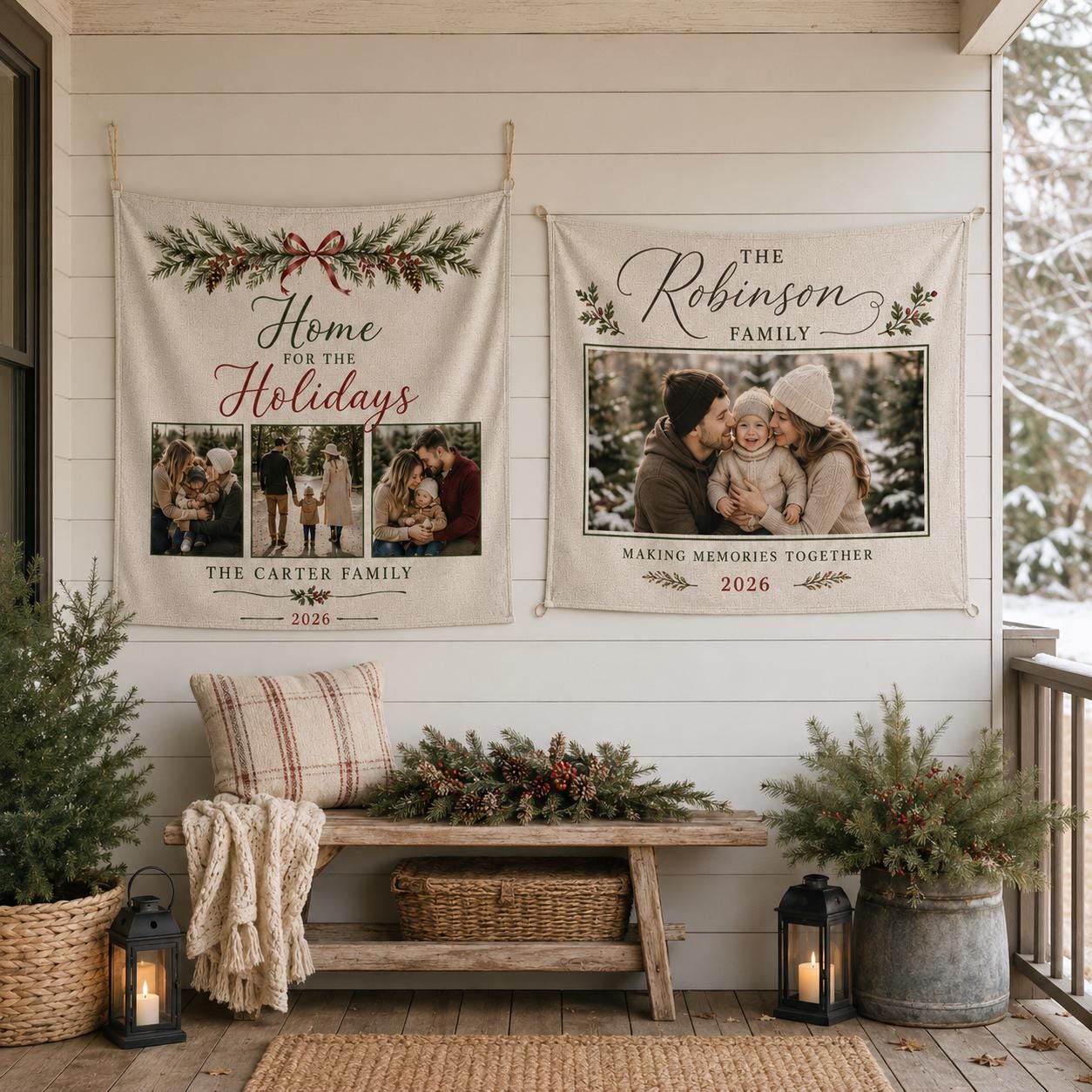Christmas Family Photo Tapestry, Personalized Holiday Wall Hanging, Custom Family Name Sign - product image 9