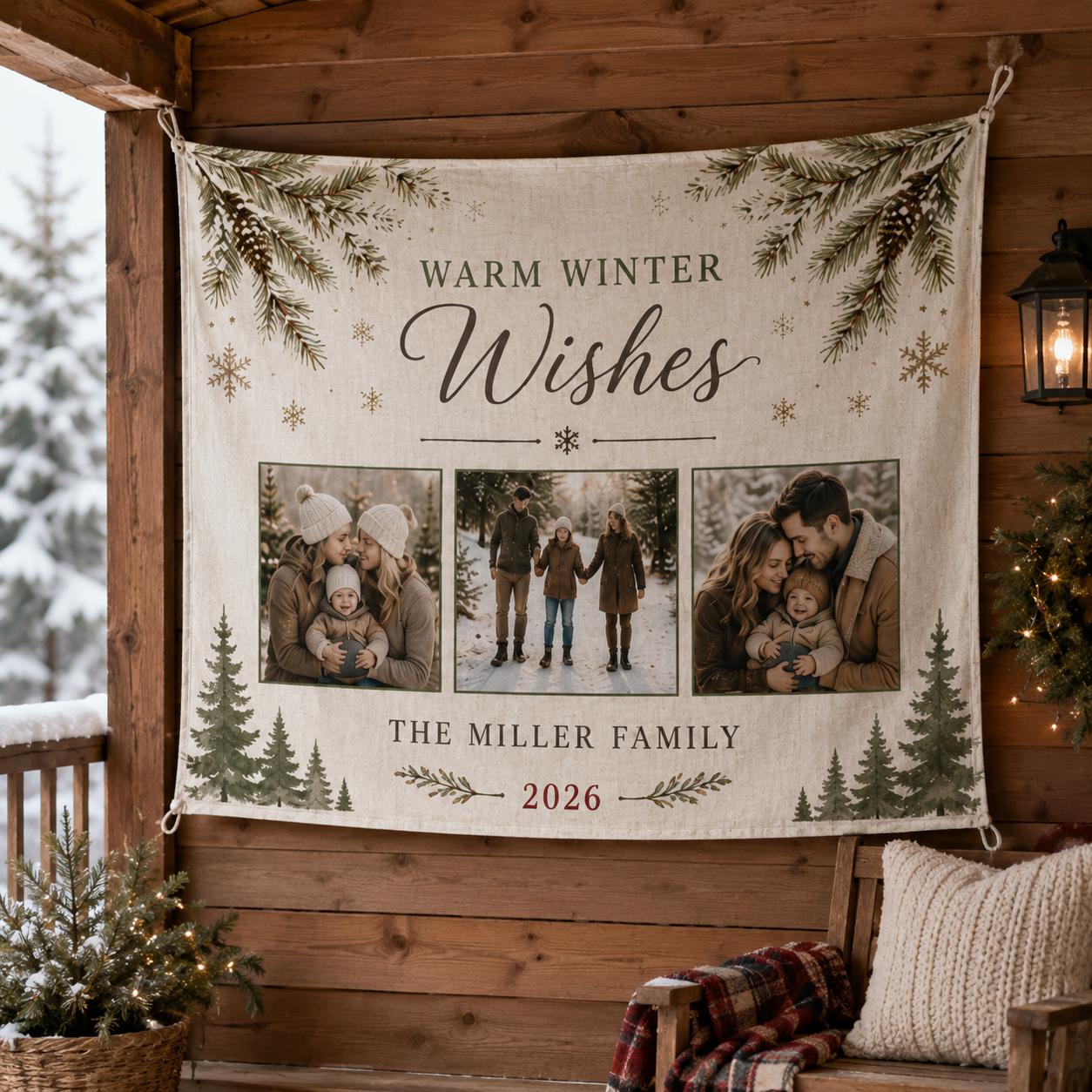 Christmas Family Photo Tapestry, Personalized Holiday Wall Hanging, Custom Family Name Sign - product image 8