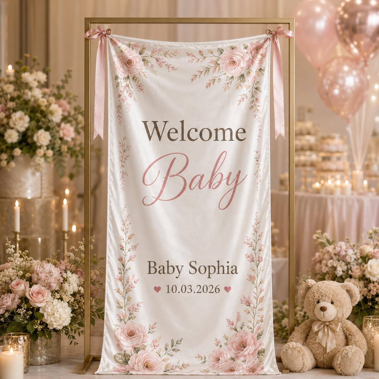 Personalized Floral Baby Shower Fabric Banner, Welcome Backdrop Sign - product image 6