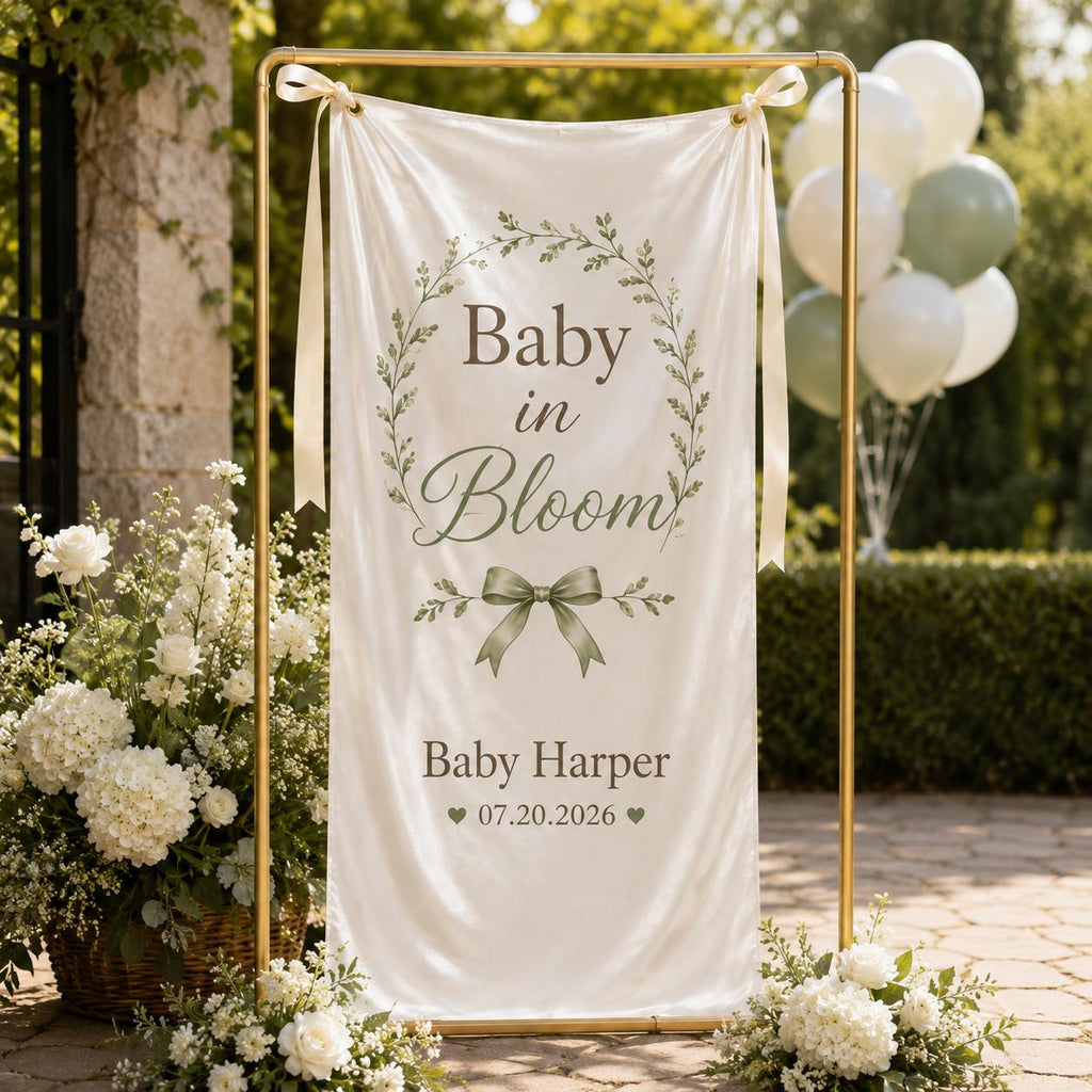 Personalized Floral Baby Shower Fabric Banner, Welcome Backdrop Sign - product image 7