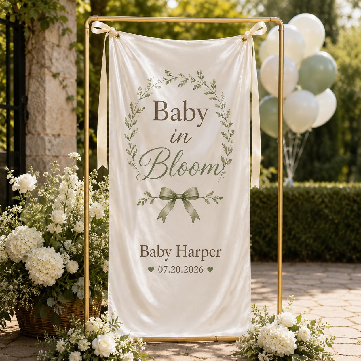 Personalized Floral Baby Shower Fabric Banner, Welcome Backdrop Sign - product image 7