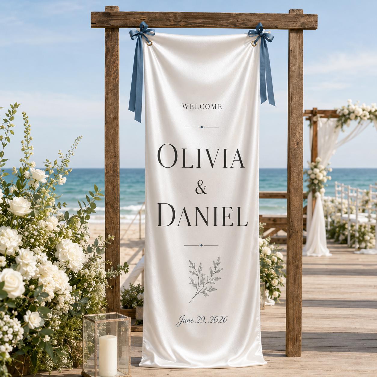Wedding Welcome Fabric Banner, Personalized Ceremony Backdrop, Custom Floral Wedding Entrance Sign - product image 6