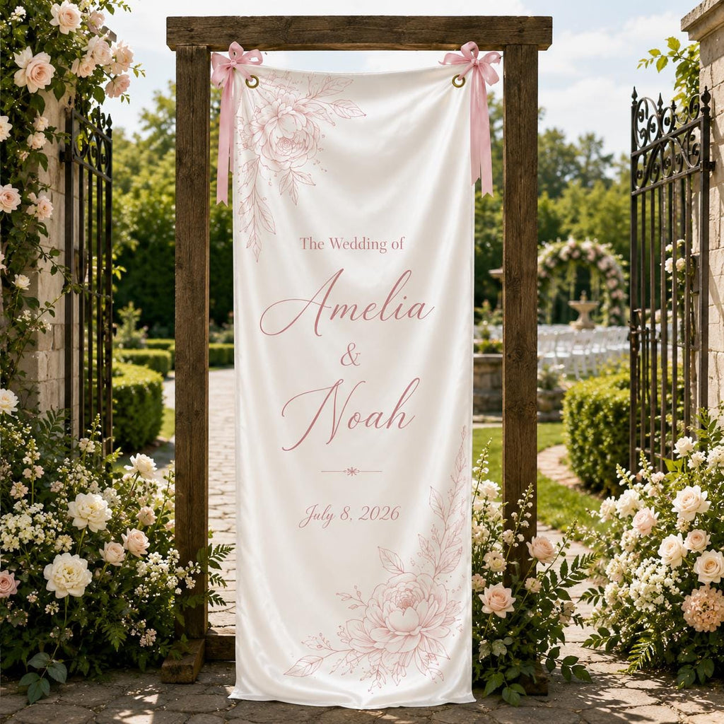 Wedding Welcome Fabric Banner, Personalized Ceremony Backdrop, Custom Floral Wedding Entrance Sign - product image 9