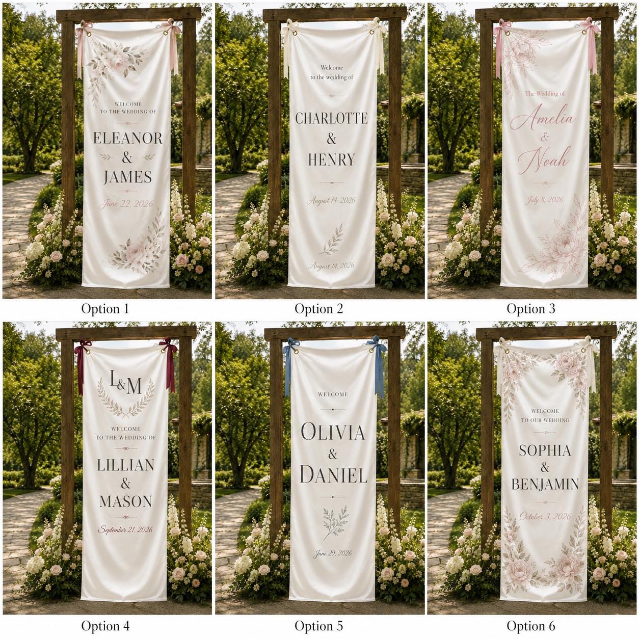 Wedding Welcome Fabric Banner, Personalized Ceremony Backdrop, Custom Floral Wedding Entrance Sign - product image 2