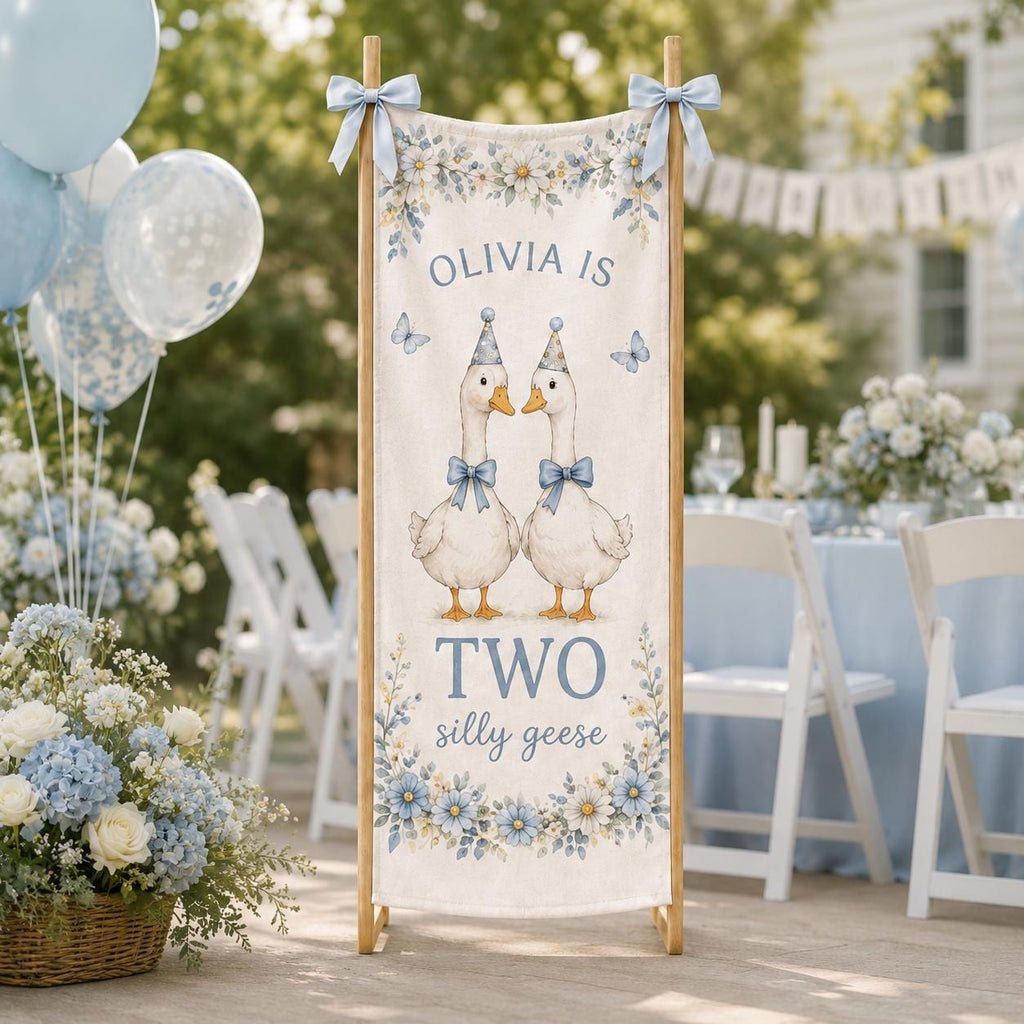Silly Goose First Birthday Banner, Personalized Fabric Backdrop, Custom Name Party Decor - product image 9
