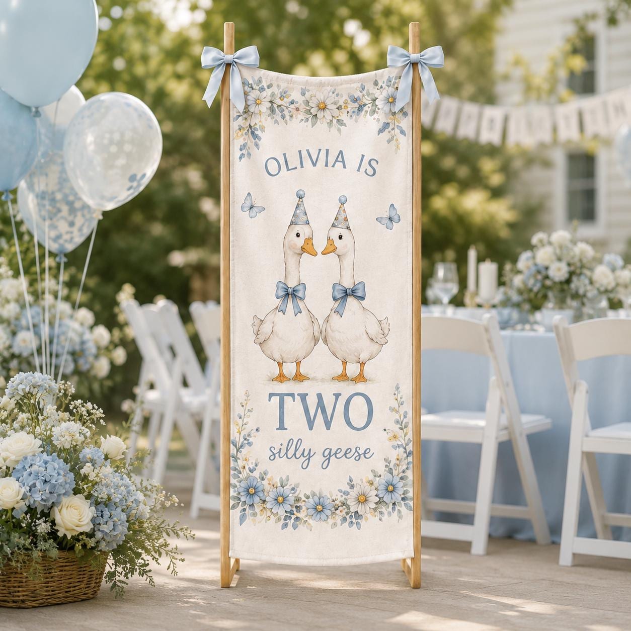 Silly Goose First Birthday Banner, Personalized Fabric Backdrop, Custom Name Party Decor - product image 9