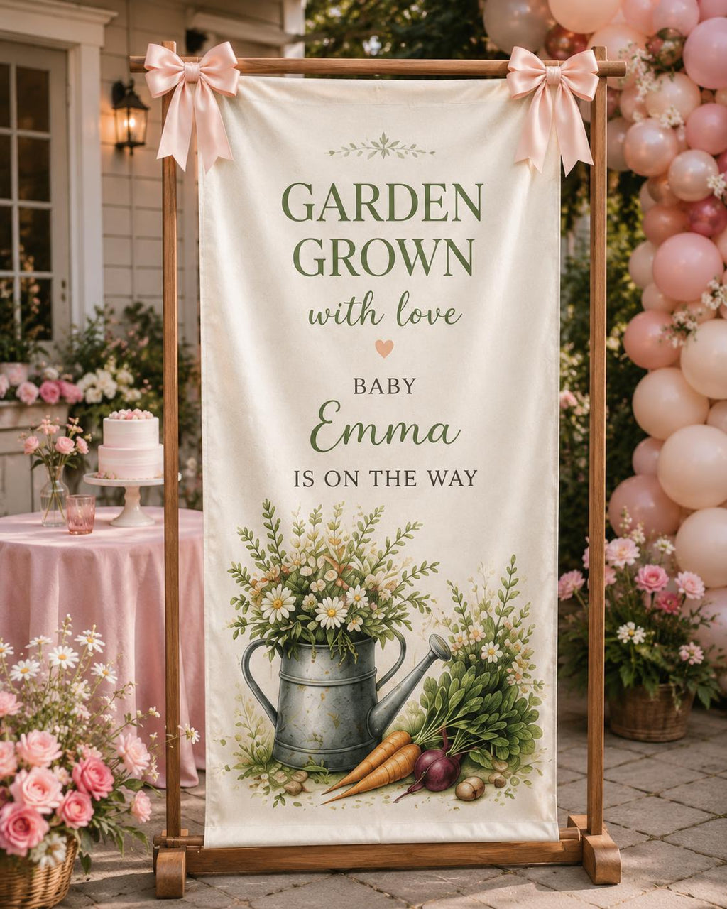 Personalized Garden Baby Shower Fabric Banner, Welcome Sign Backdrop - product image 6