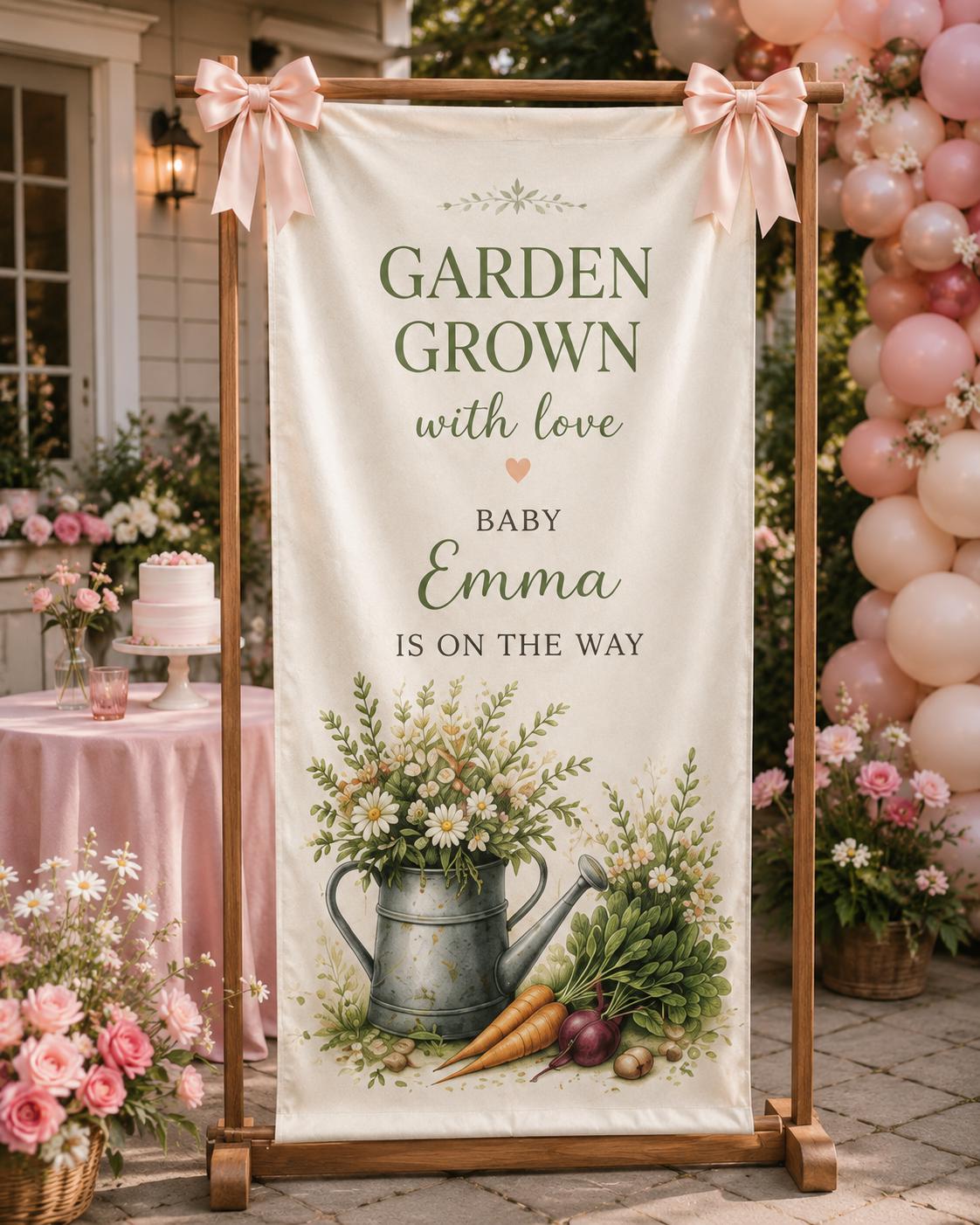 Personalized Garden Baby Shower Fabric Banner, Welcome Sign Backdrop - product image 6