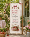 Berry Sweet Baby Shower Banner, Personalized Garden Welcome Sign, Satin Backdrop - product image 1